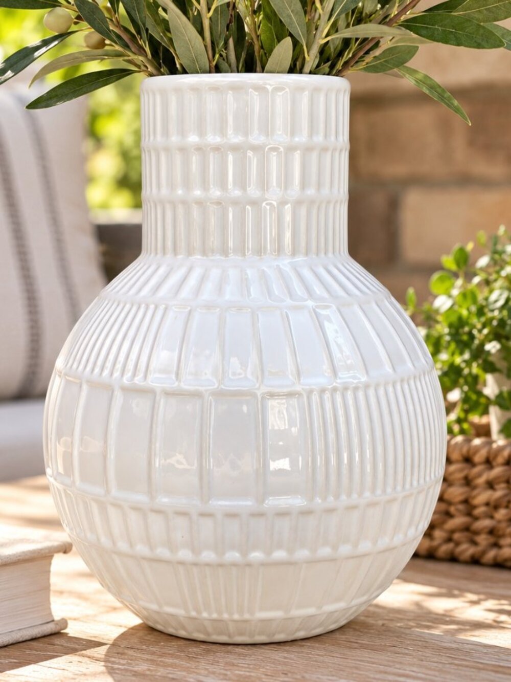 Glossy White Urban Trends Collection Ceramic Round Bellied Vase
